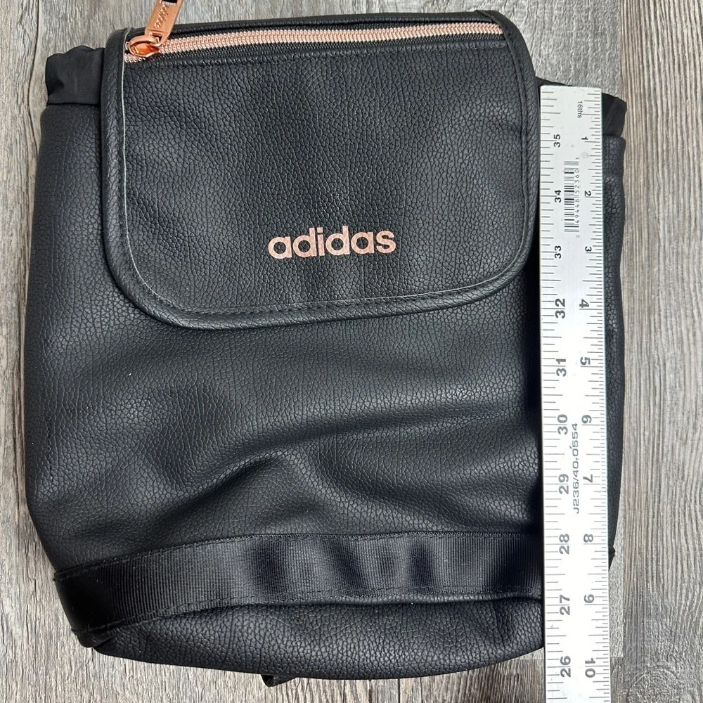 ADIDAS WOMEN’S BLACK FAUX LEATHER ROSE GOLD SMALL FESTIVAL DRAWSTRING BACKPACK - Picture 3 of 8